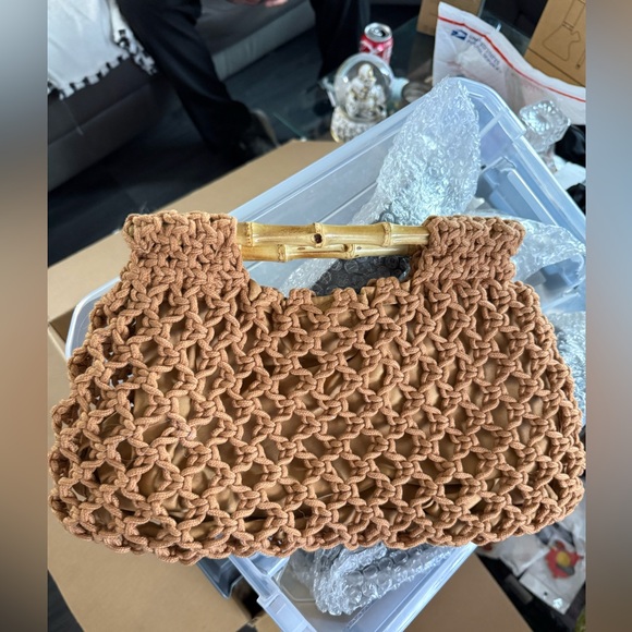 Handmade Crochet Bamboo Handle Bag. NWOT - Picture 2 of 4